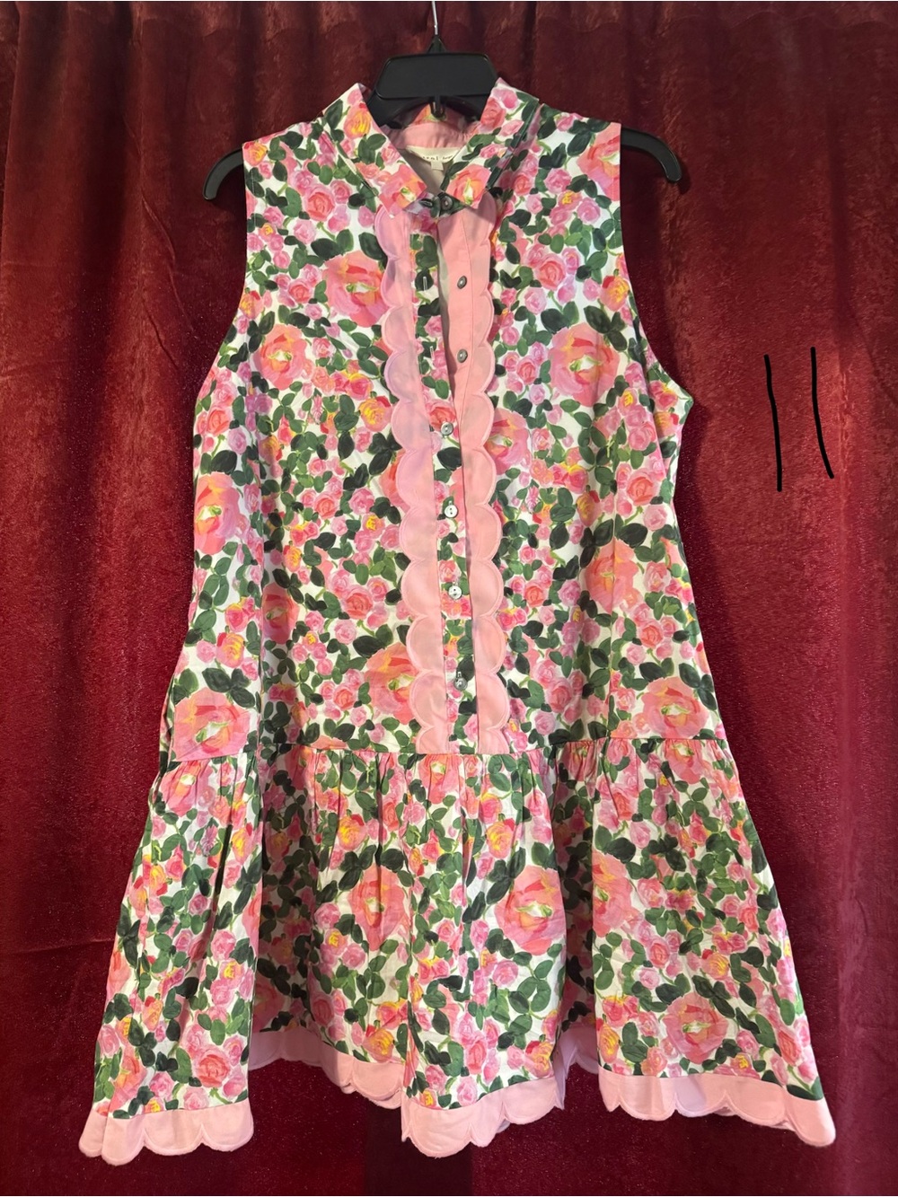 entro Pink Floral Sleeveless Scalloped-Trim Button Dress